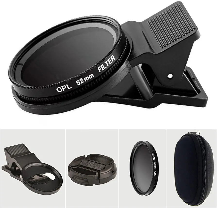 52mm CPL Filter Kit: Anti-reflection Portable Smartphones Lens Accessory (Circular Polarizer)